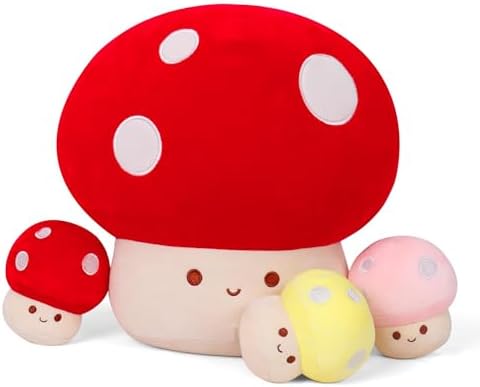 4PCS 12-Inch Mushroom Plush Pillow for Kids and Adults