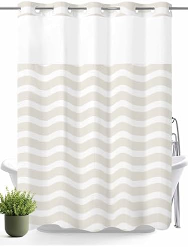 FFAPAODENS Abstract Beige Stripe Shower Curtain Set