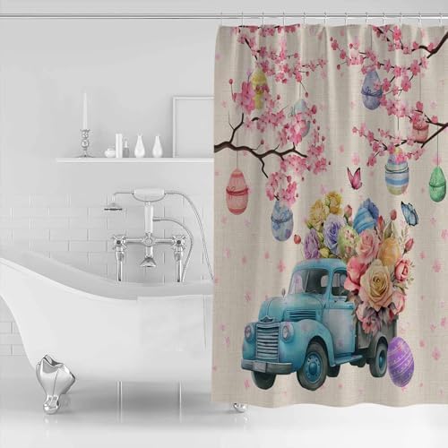 ZOE GARDEN Blue Easter Truck 36x72 Bath Shower Curtain with Hook