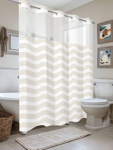 FFAPAODENS Abstract Beige Stripe Shower Curtain Set