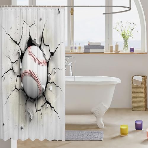 Feelyou Baseball Shower Curtain Set 72x78 Inches