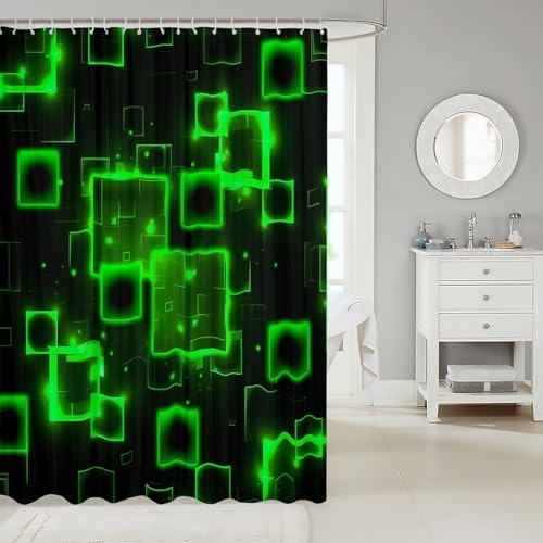 Feelyou Geometric Green Black Bath Curtain Kids Abstract Bathroom Accessory