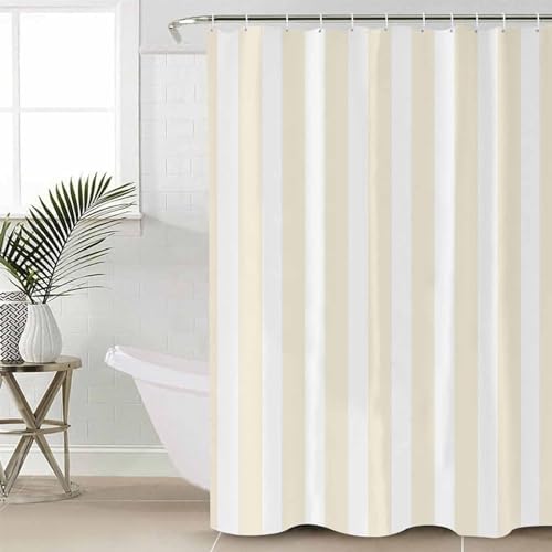 Cream Striped Bathroom Set with Shower Curtain Rug and Accessories