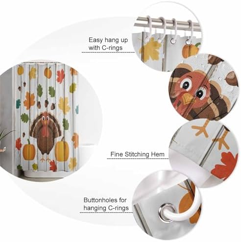 Thanksgiving 4-Piece Bath Set Turkey Acorn Shower Curtains Mats