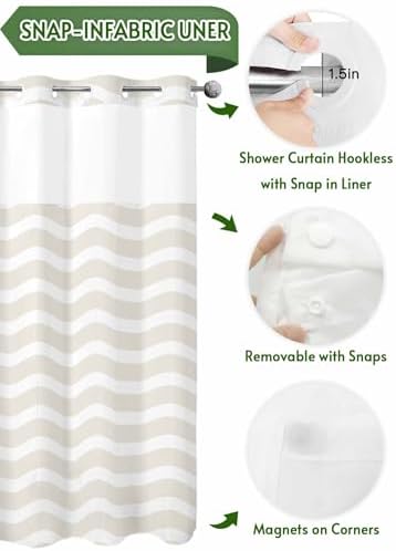 FFAPAODENS Abstract Beige Stripe Shower Curtain Set