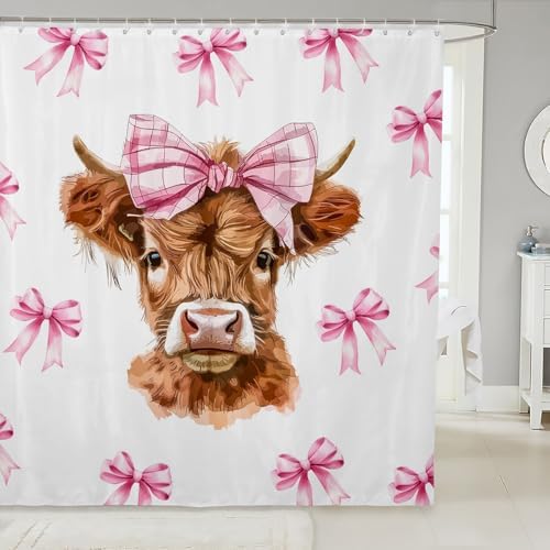 Colibr Highland Cow Bath Curtain Set - Kawaii for Kids Men Women