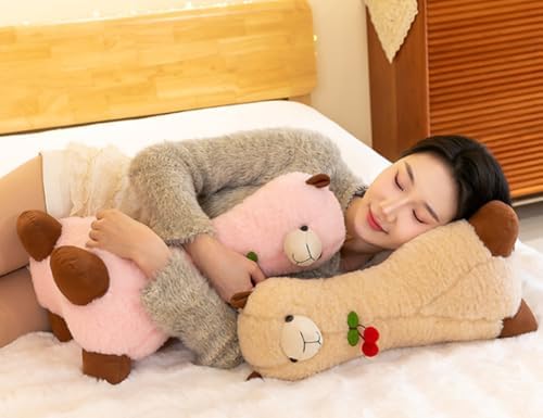 Alpaca Plush Pillow for Exam Relaxation and Play with Beige 20 inches