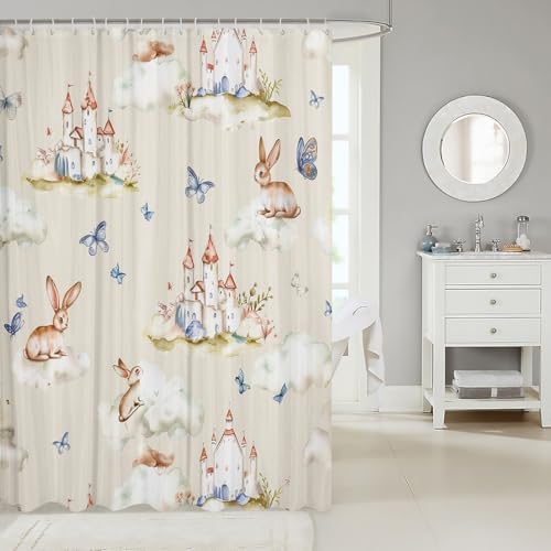 Feelyou Cartoon Rabbit shower curtain castle bath 72x72inches
