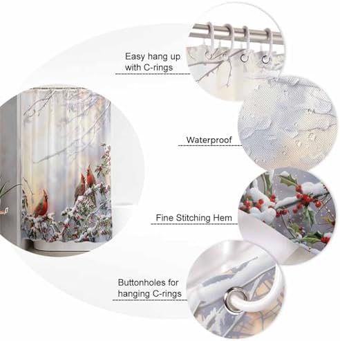 High-Quality Waterproof Bath Shower Curtain with Rustic Winter Birds Design