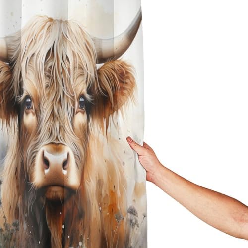Highland Cow 72x72 Washable Boho Shower Curtain Set