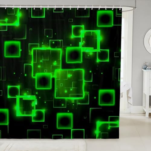 Feelyou Geometric Green Black Bath Curtain Kids Abstract Bathroom Accessory