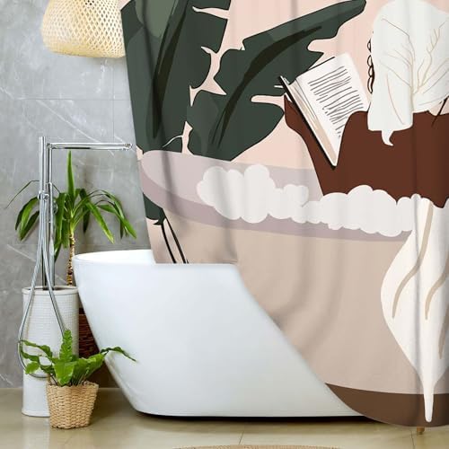 DYNH Boho Black Girl Afro Art Shower Curtain Set 47x64IN