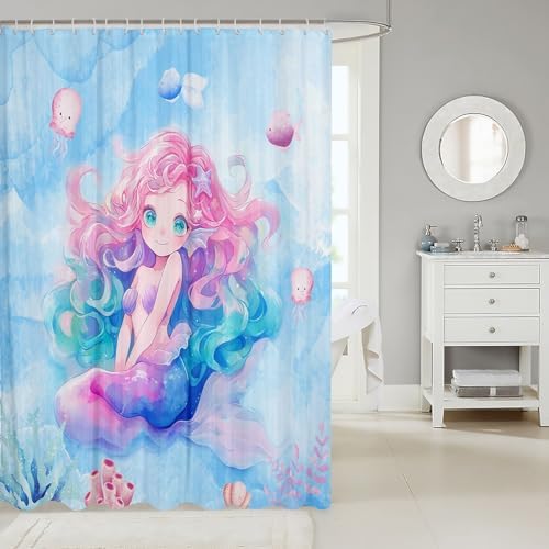 Manfei Mermaid Girls Shower Curtain 72 Inch