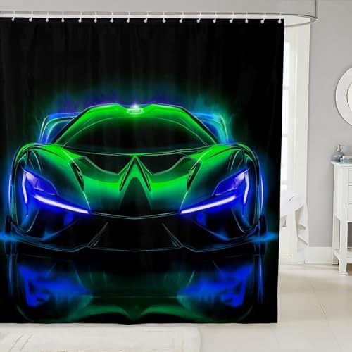 Feelyou Green Blue Race Car Bath Curtain 72 Speed Kids fauxrah