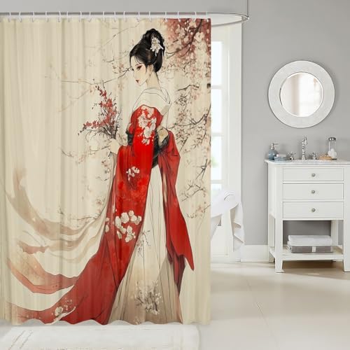 Jejeloiu Japanese Geisha Shower Curtain 72x72