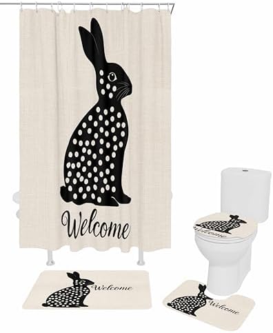 Easter Bunny Bathroom Set for Home Soft Waterproof Machine Washable Durable Cozy
