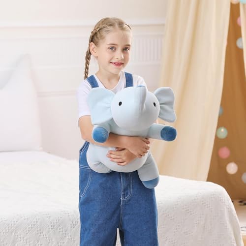 24 Blue Elephant Weighted Plush Toy - Hug Companion for Kids Adults