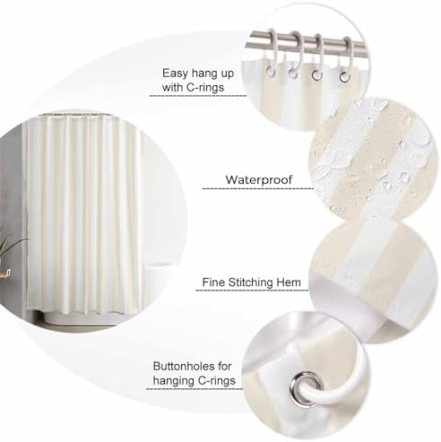 Cream Striped Bathroom Set with Shower Curtain Rug and Accessories