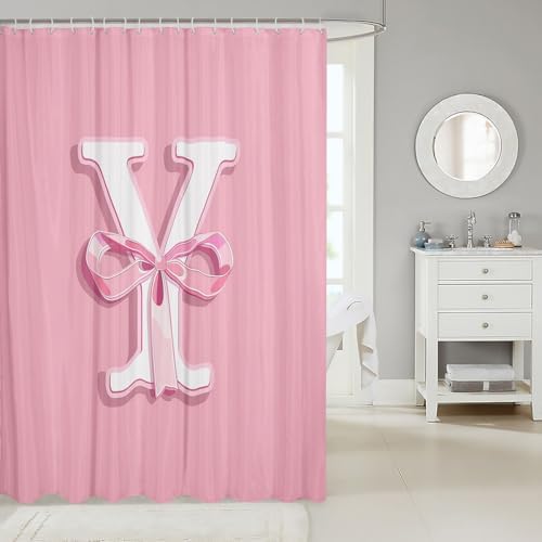 Stylish Kawaii Pink Bow Shower Curtain Set for Teen Girls with Monogram