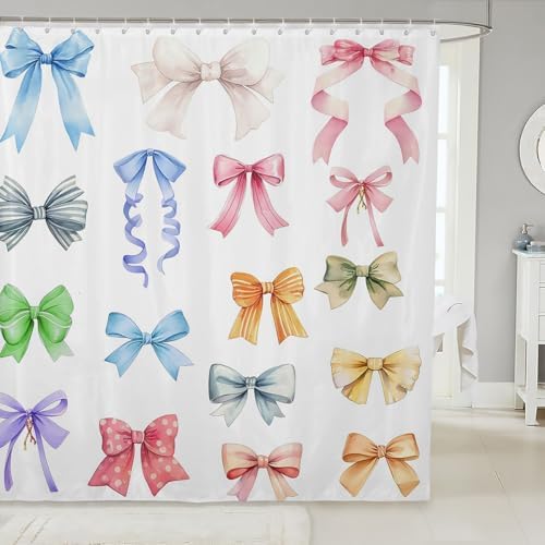 Manfei Bowknot Bath Curtains 78x72 12 Hooks