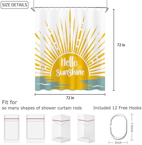 70s Yellow Sun Shower Curtain Set 72X72