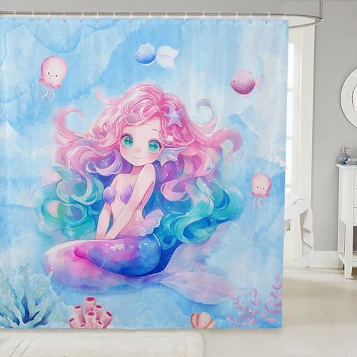 Manfei Mermaid Girls Shower Curtain 72 Inch