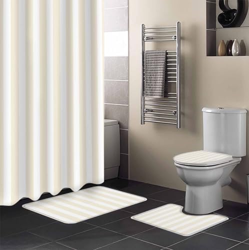 Cream Striped Bathroom Set with Shower Curtain Rug and Accessories