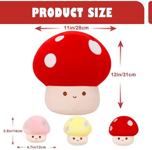 4PCS 12-Inch Mushroom Plush Pillow for Kids and Adults
