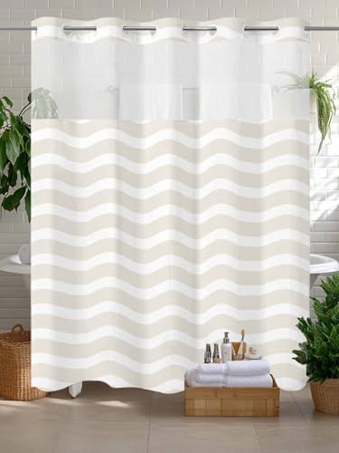 FFAPAODENS Abstract Beige Stripe Shower Curtain Set
