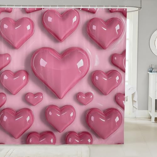 Manfei Valentines Day Bath Curtains Heart Themed 72Wx72L-inch Set with 12 Clips