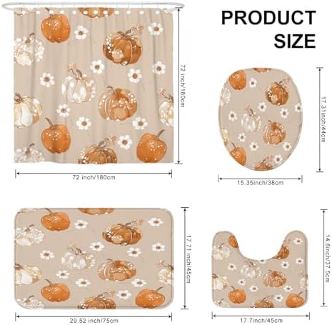 4PCS Fall Dot Pumpkin Shower Curtain Set with 72 x 72 Mat