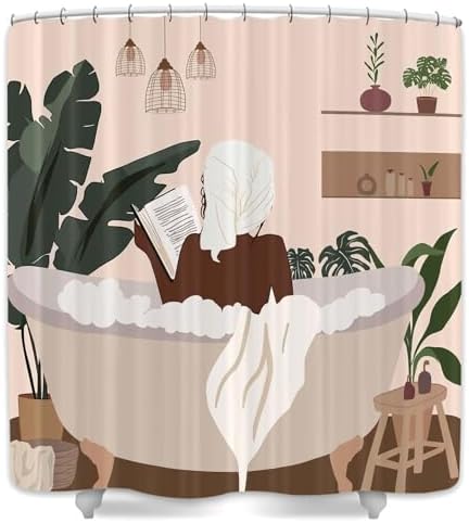 DYNH Boho Black Girl Afro Art Shower Curtain Set 47x64IN