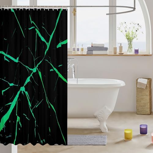 Stain-Resistant GeometricGREEN Black Marble Shower Curtain for Boys Girls TeAmascii