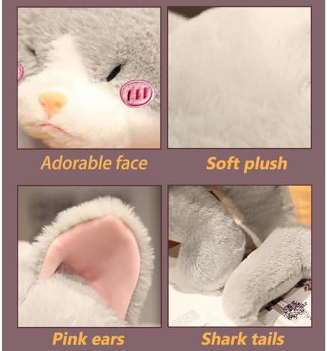 Hofun4U Cat Plush Pillow with Shark Tail - Soft Cuddly