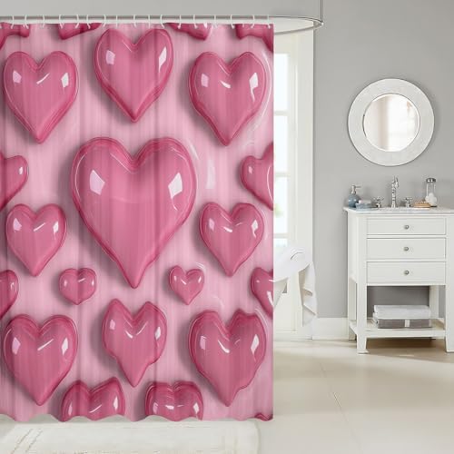 Manfei Valentines Day Bath Curtains Heart Themed 72Wx72L-inch Set with 12 Clips