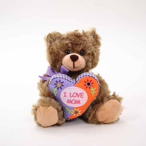 Plushland Stuffed Mocha Bear with Mom Heart - 9 Inches Plush Toy