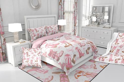 Feelyou Pink Western Bath Curtain Cowgirl Cowboy Boots