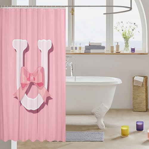 Kawaii Pink Bow Bath Curtain 72x72 Monogram for Kids Waterproof