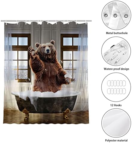 Funny Bear Shower Curtain Set with 12 Hooks
