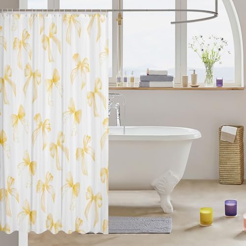 Feelyou Yellow Bow Bath Curtain for Kids