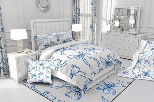 Feelyou Blue Bow Fabric Shower Curtain Cute Bowknot for Kids Boys Girls