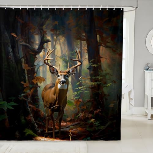 Feelyou Kids Deer dipped 72x72 kids bathroom curtain with 12 hooks