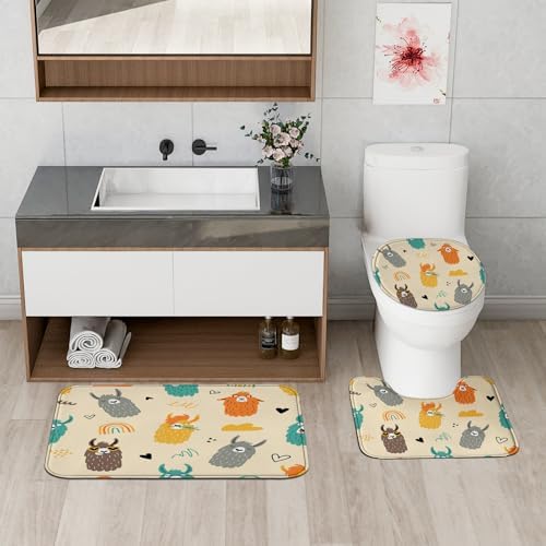 4PCS Cartoon Llama Bath Set with Non-Slip Rug U Toilet Covers