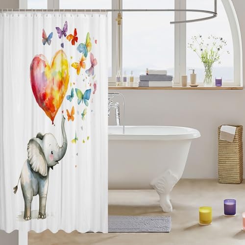 Feelyou Elephant Butterfly Bath Curtain 72x72