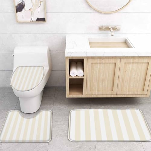 Cream Striped Bathroom Set with Shower Curtain Rug and Accessories