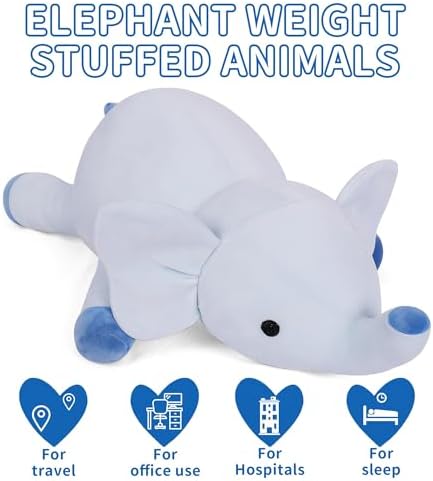 24 Blue Elephant Weighted Plush Toy - Hug Companion for Kids Adults