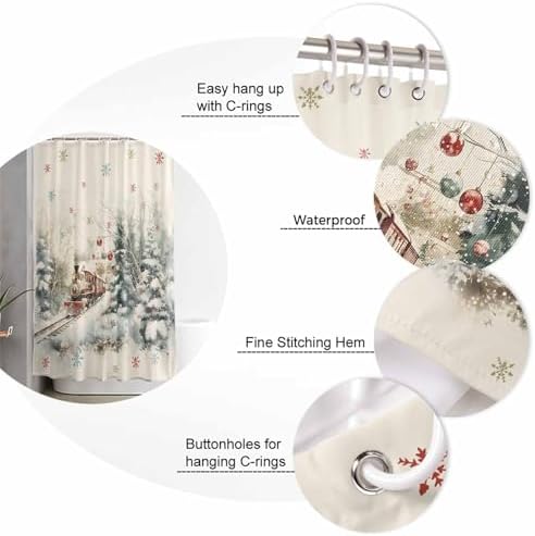 Perfect Christmas Train Forest Fabric Shower Curtain Set 36x72-Inch