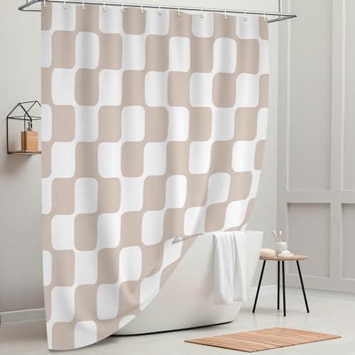 Retro-Checker Faux Linen Shower Curtains