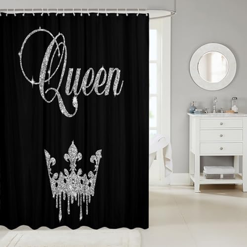 Feelyou Modern Queen Crown Shower Curtain Set Black Grey