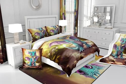 Feelyou Cute Dragon Shower Curtain 72x78SET for Kids